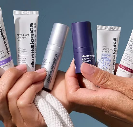 Dermalogica products held up in the treatment room.